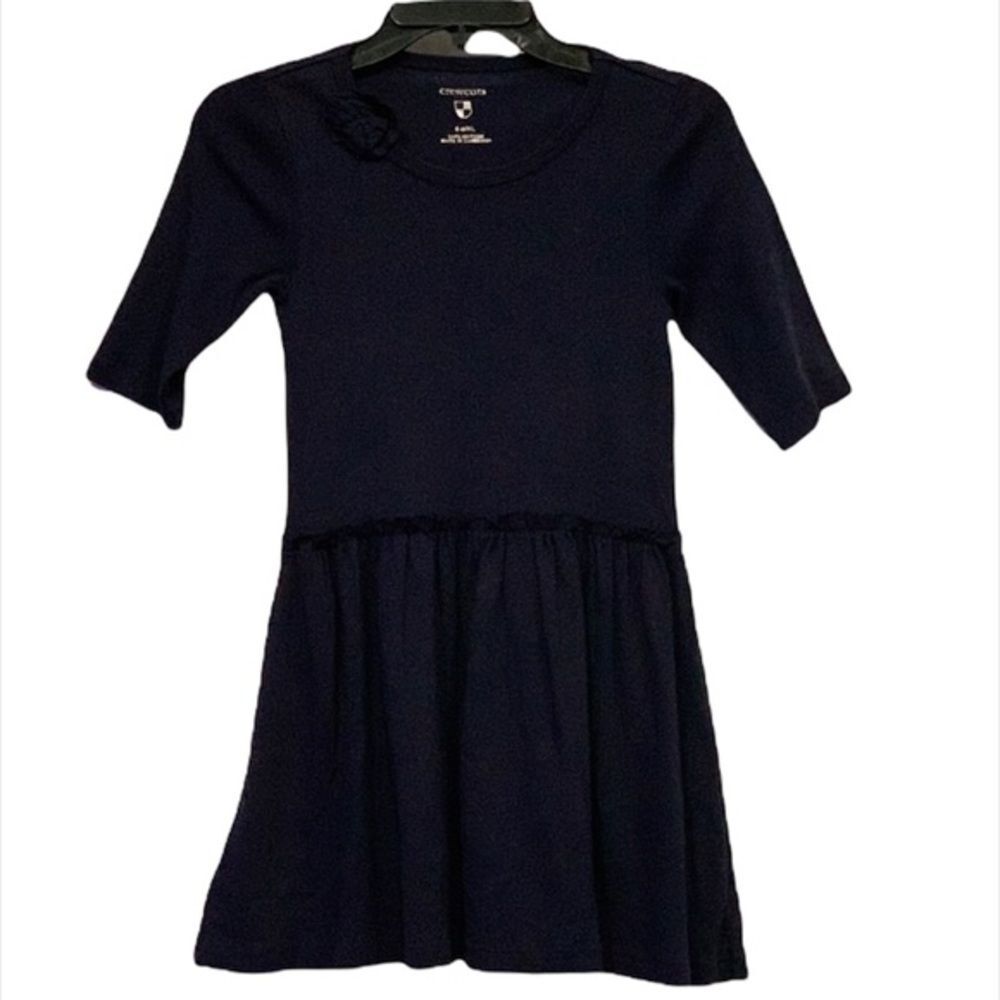 Crewcuts By J Crew Navy Cotton Dress Size 8-9 Fit & Flare 3/4 Sleeves
